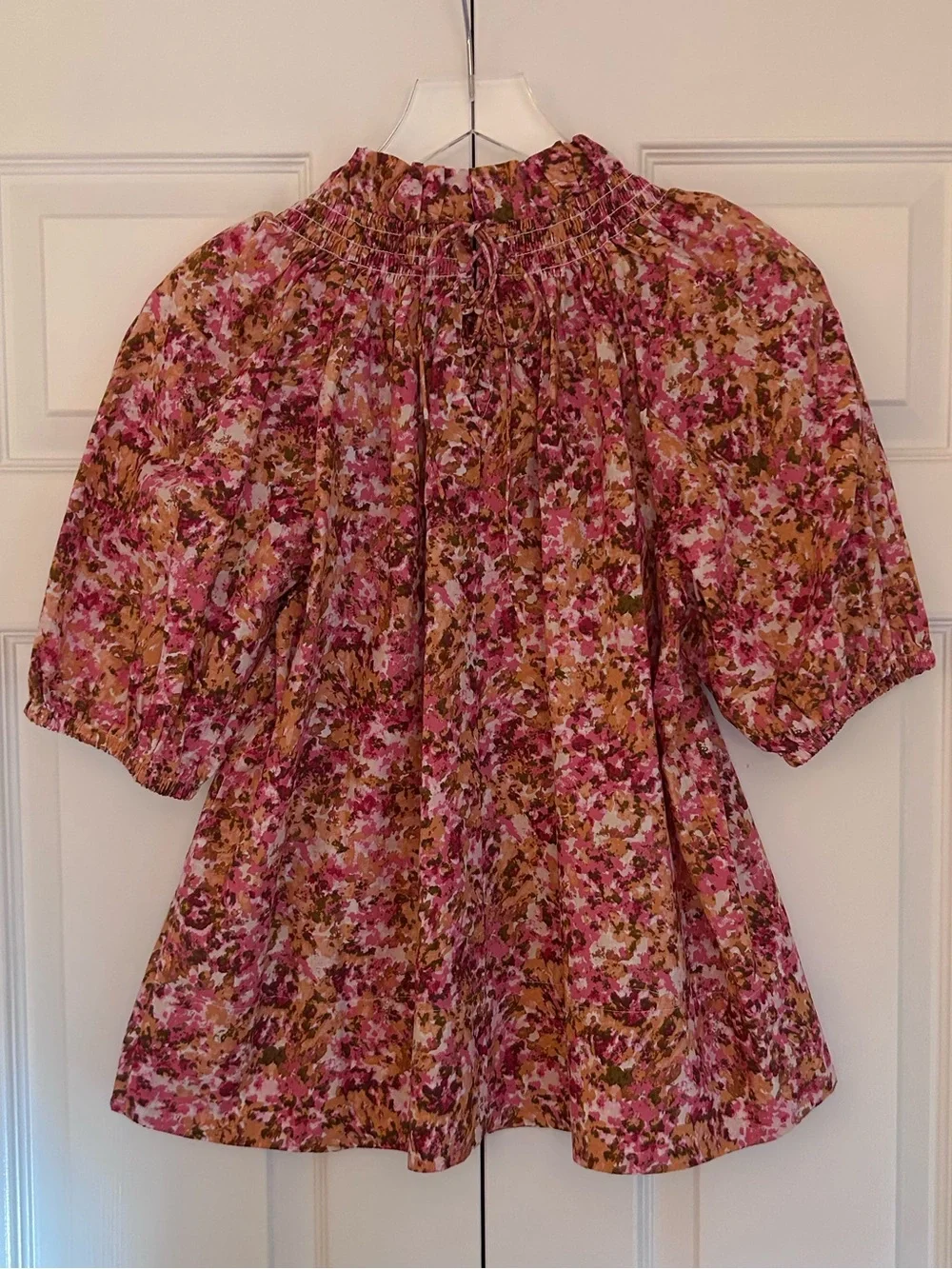 J. Crew Smocked Neck Puff-Sleeve Top in Faded Floral  NWT